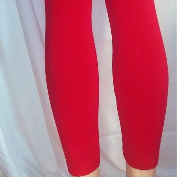 Red Fleece High Waisted Leggings - Picture 7 of 15